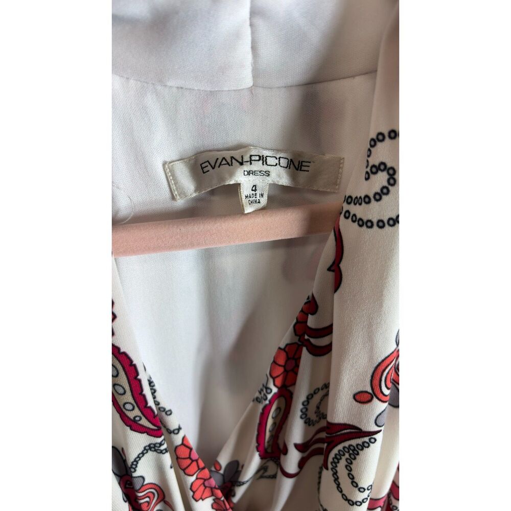 Evan Picone Draped Pleated Waist V-Neck Halter White Floral Paisley Dress Size 4 - Picture 5 of 12